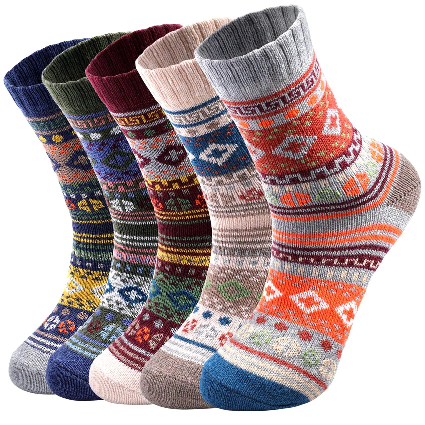 Clothclose 5 Pairs Wool Socks - Comfortable and Warm Wool Socks For Women/Men Super Soft Crew Socks Boot Socks for Women Thick Knit Cabin Cozy Wool Socks Gifts For Women