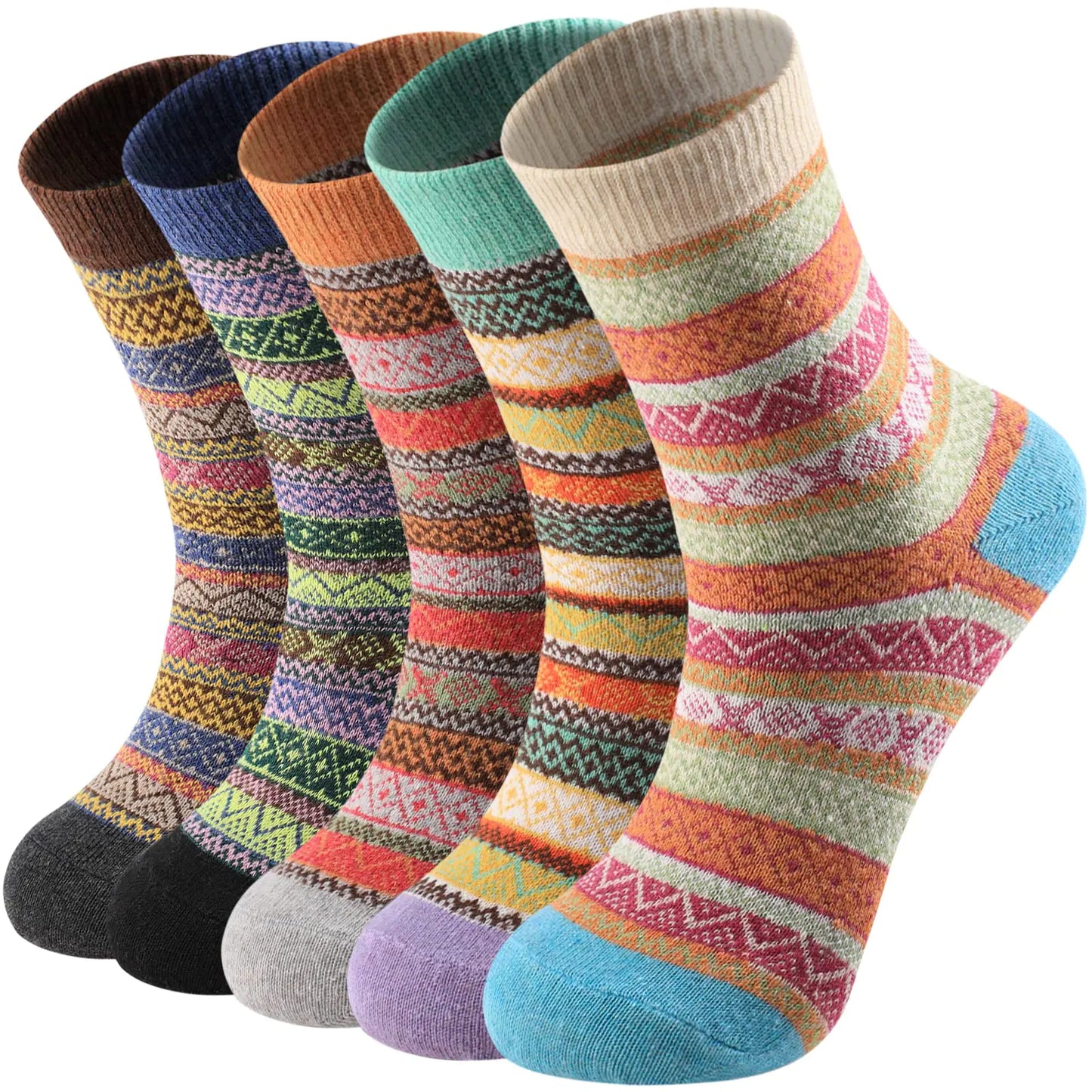 Tavaleu Wool Socks for Women - 5 Pairs Womens Wool Socks Winter Socks Warm Knit Wool Soft Vintage Casual Crew Socks