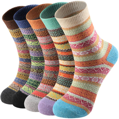 Tavaleu Wool Socks for Women - 5 Pairs Womens Wool Socks Winter Socks Warm Knit Wool Soft Vintage Casual Crew Socks