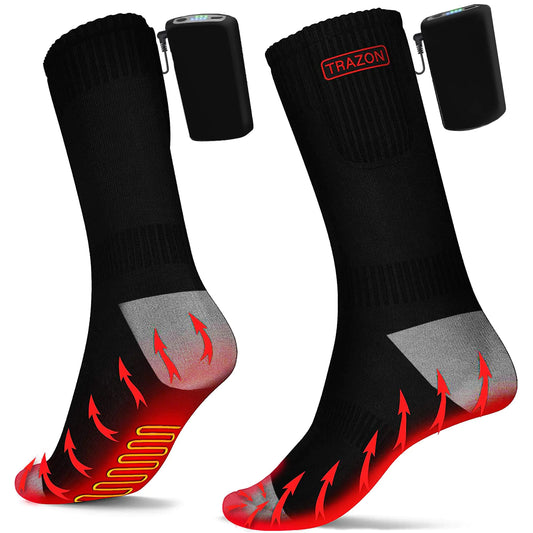 Trazon Heated Socks for Men and Women Rechargeable - Electric Battery Thermal Hunting Fishing Camping Skiing Cycling Running Washable Ergonomical with 4 Temp Modes 5V 5000mA