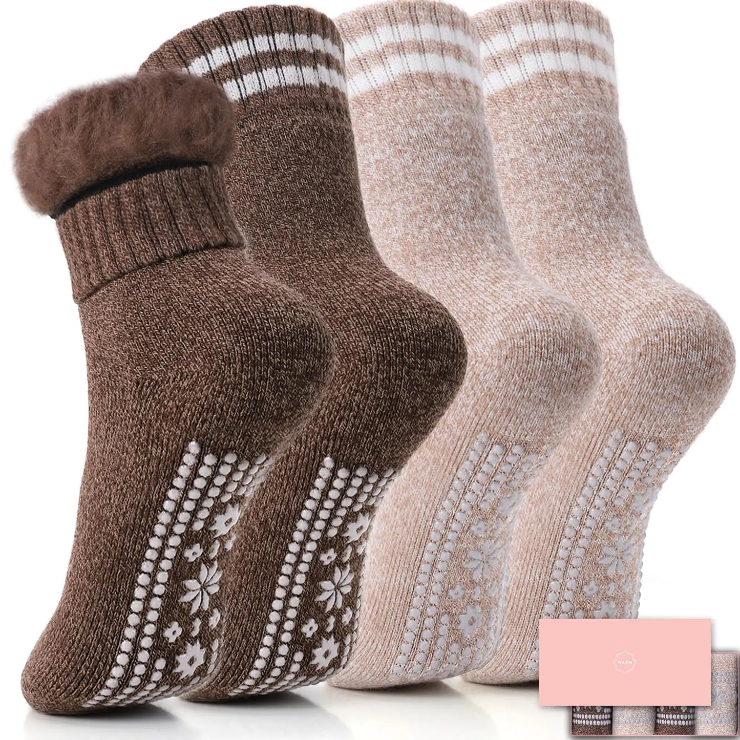 HUGSWEET Thermal Socks Anti Slip Hospital Socks Plush Slipper Grip Socks Women Winter Soft Warm Cozy Socks Fluffy Socks For Christmas 4 Pairs（Multicolor-D7）